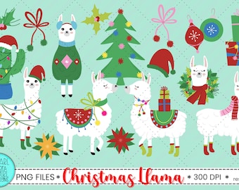 Christmas Llama Clipart, Christmas Llamas, Llama Clipart Bundle, Alpaca Clipart, Cactus Clipart,  PNG, Sublimation, Instant Download
