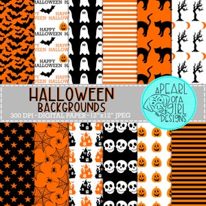 Halloween Digital Paper, Halloween Paper Pack, Halloween Scrapbook Paper, Ghosts, Bats, Spiders, Seamless Pattern, Personal & Commercial Use