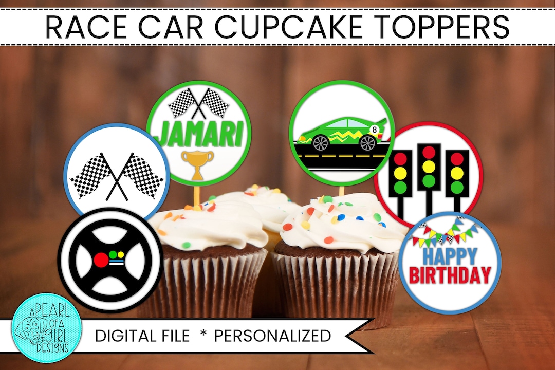Race Car Cupcake Toppers Race Car Party Favors Cupcake Etsy