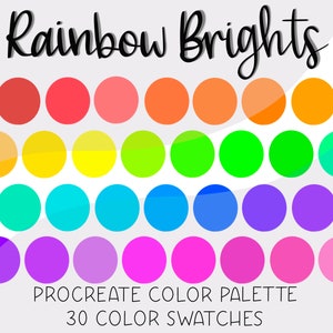 Rainbow Brights, Procreate Palette, Farbpalette, Digitale Farbpalette, Sofort Download, iPad Lettering, Regenbogen