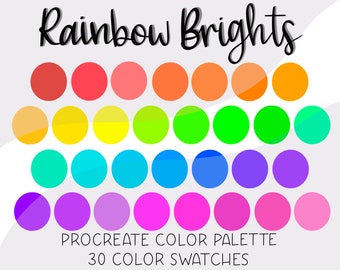 Rainbow Brights, Procreate Palette, Color Swatches, Digital Color Palette, Instant Download, iPad Lettering, Rainbow