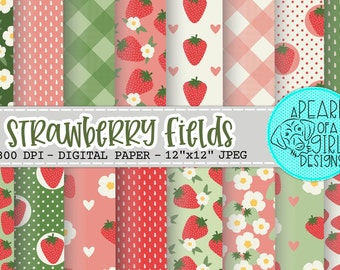 Strawberry Digital Paper, Strawberry Paper, Scrapbook Paper, Berry Prints, Strawberry Background, SMALL COMMERCIAL USE, Instant Download