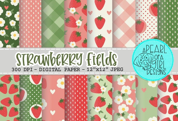 Strawberry Digital Paper, Strawberry Paper, Scrapbook Paper
