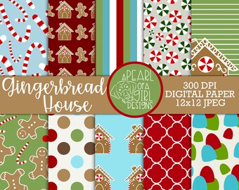 Christmas Digital Paper, Seamless Pattern, Christmas paper, Printable Paper, Gingerbread House, Candy, Gingerbread, Scrapbook Paper