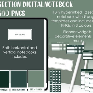 Digital 12 Section Notebook horizontal and vertical layout| 1480 PNGs planner and journal stickers| Goodnotes Stickers | iPad stickers