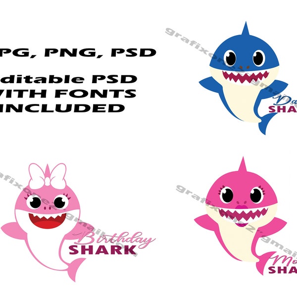 Baby shark digital graphic| baby shank birthday | daddy shank | mommy shark