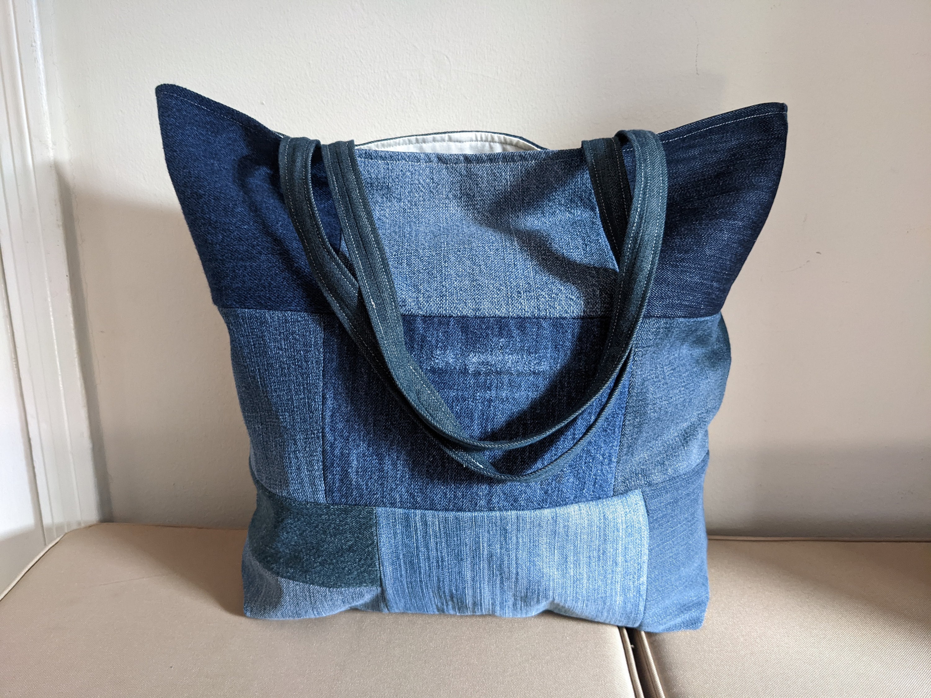 Zipped tote bag - Denim Patchwork - Sézane