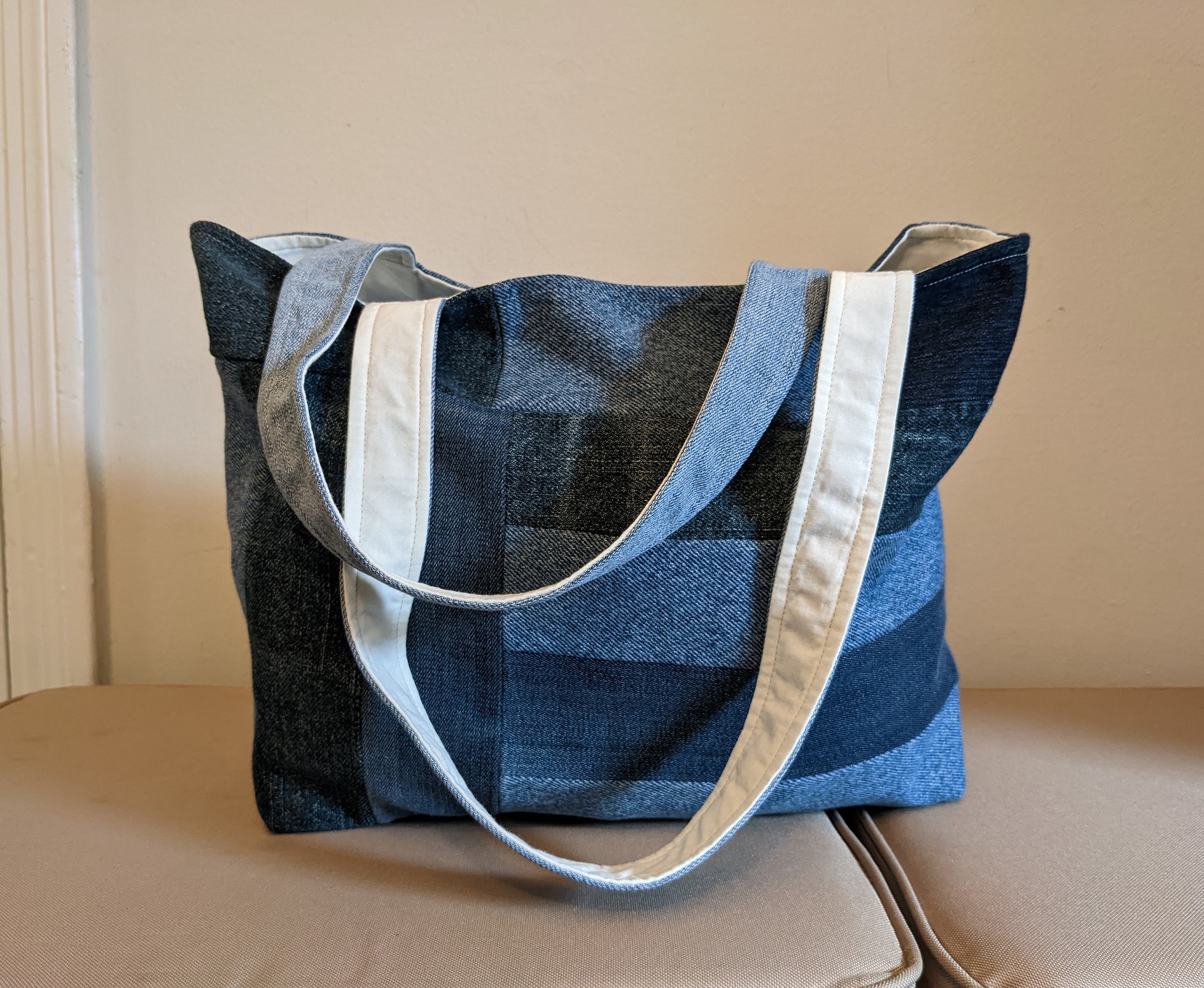 Vintage Denim Patchwork Shoulder Tote - Mani Collective