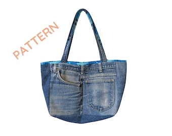 バッグ 00s vintage breach denim big tote bag Patched Shopper Bag, Upcycled Denim Bag, Upcycled Denim