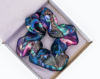 100% Liberty Pure Silk 'Wilde World - Blue' Print Scrunchies Small, Medium, L, and XL Handmade Pure Mulberry Silk Scrunchie and gifts