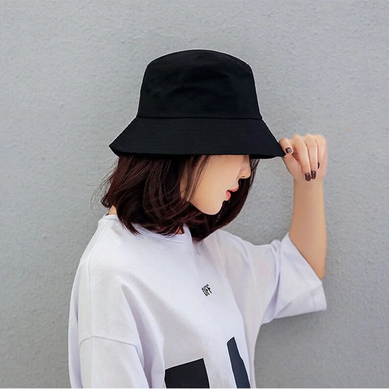 Black White Solid Bucket Hat Unisex Bob Caps Hip Hop Gorros Men women Summer Panama Cap Beach Sun Fishing boonie Hat