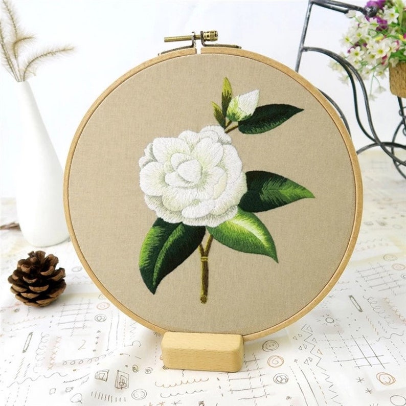 20 cm hoop Floral Embroidery craft kit with a beautiful floral pattern