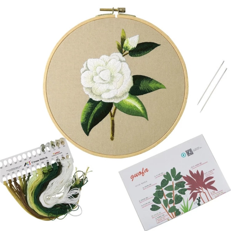 20 cm hoop Floral Embroidery craft kit with a beautiful floral pattern