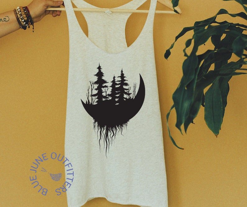 Hippie Tank Top Camping Tank Top Bohemian Nature Tank Earthy Apparel Forest Moon And Roots Tank Top As Above So Below