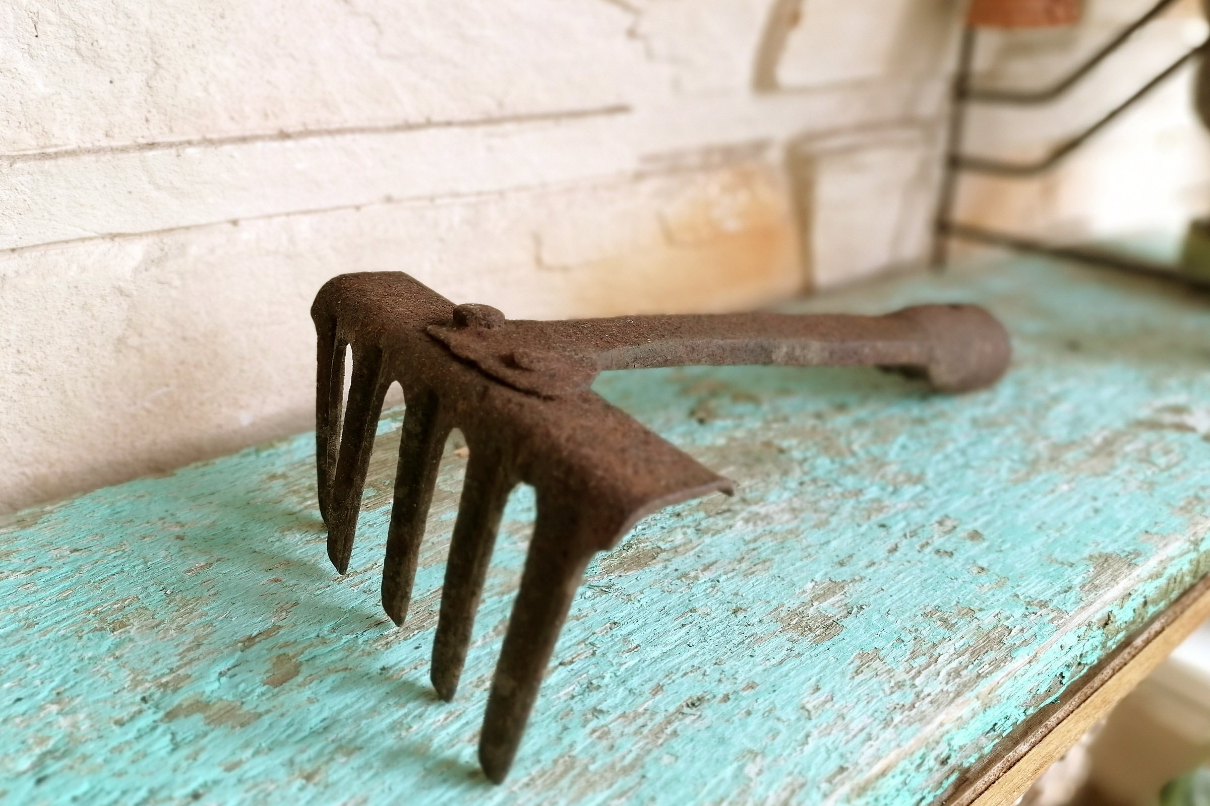Cast iron potato fork Old farm garden tool. Vintage rusty Etsy