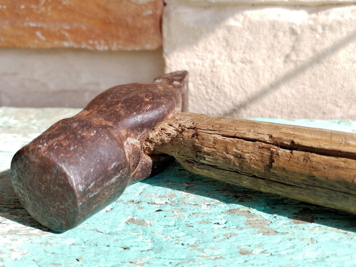 Vintage hammer with wooden handle/ Woodworking hand tool/ Etsy
