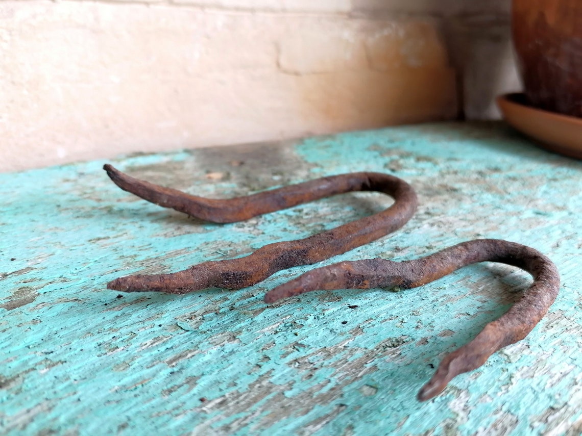 Antique metal rusty Two rusty staples for metal steampunk Etsy