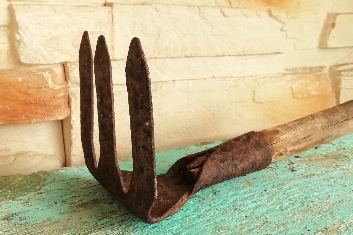Cast iron potato fork Old farm garden tool. Vintage rusty Etsy
