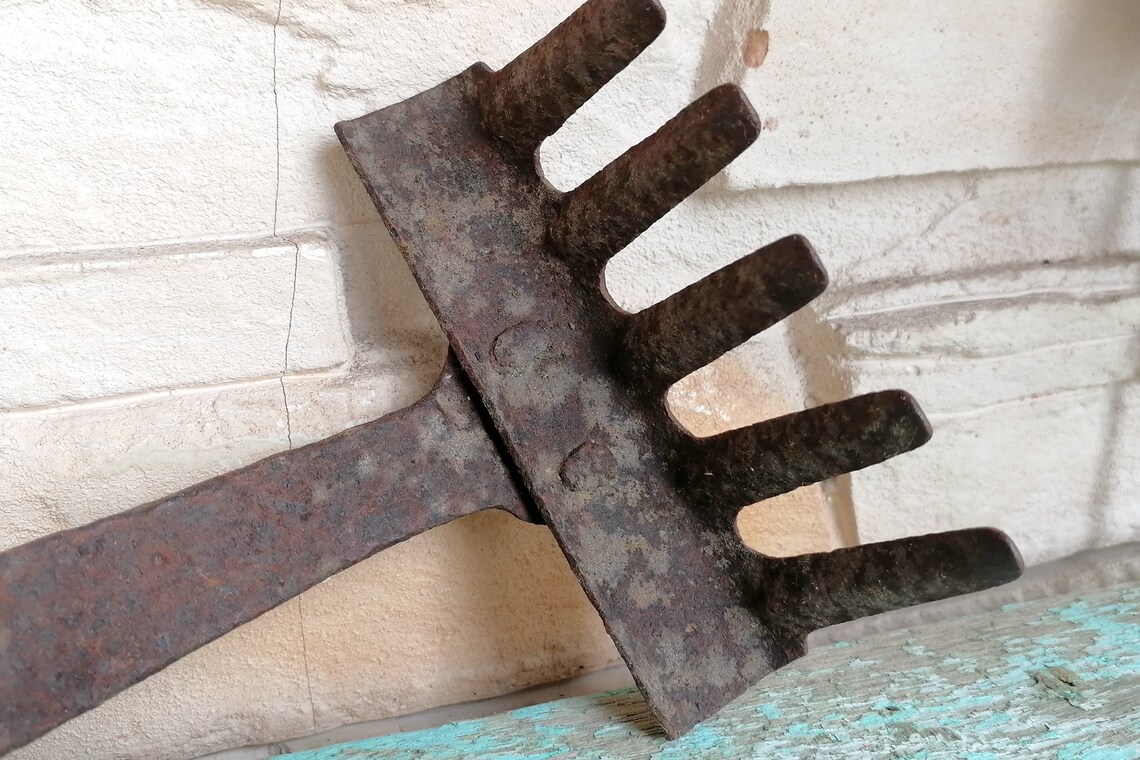 Cast iron potato fork Old farm garden tool. Vintage rusty Etsy