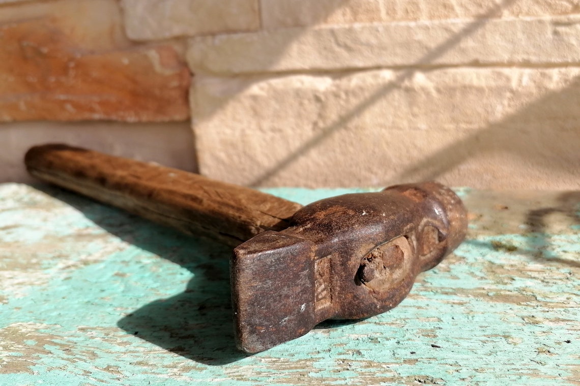 Vintage hammer with wooden handle/ Woodworking hand tool/ Etsy