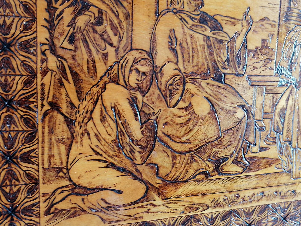 Wood painting religious scene Wood Burning Art WALL ART Etsy