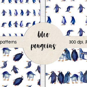 Pack de papier numérique pingouin / Modèles sans couture d'animaux peints à la main aquarelles / Illustration de décoration avec des pingouins / Arrière-plan imprimable hiver