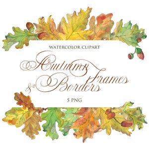 Aquarell Herbst Blätter Zweige Clipart / Digital Download Rahmen Borders Kränze / Herbstlaub Elemente PNG Instant Download / Scrapbooking