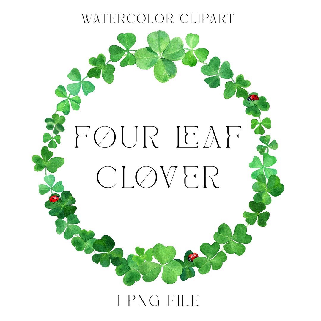 Four Leaf Clover Wreath, Printable Round Frame With Clover, Watercolor