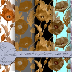 Carta digitale Art Nouveau Golden Flowers. Motivo floreale vintage senza soluzione di continuità. Tela medievale. Sfondo gobelin. Stampa tessile retrò.