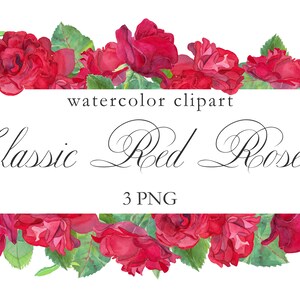 Classic Red Roses Watercolor Frames Clipart, Red Rose Wreath, Floral Borders, Anniversary Invite, Digital File PNG, Clip Art Télécharger
