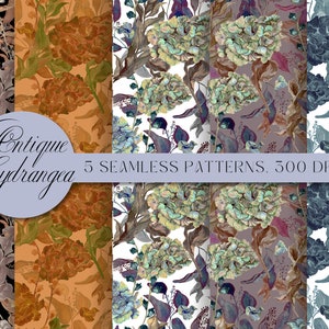 Pack de papier numérique hortensia vintage aquarelle/ Motifs sans couture avec fleurs séchées/ Fichier imprimable papier de scrapbooking de style victorien