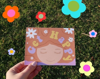 Motivational Greeting Card | Self Love Greeting Card | Get Happy Card | Uplifting Greeting Card | Encouragement Card | Boho Retro Card