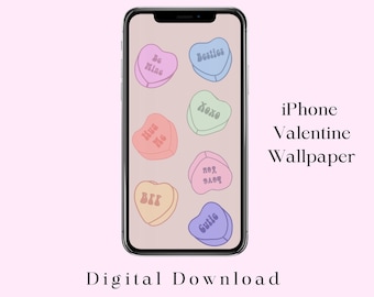 Valentines Day iPhone Wallpaper | Candy Heart Instant Download iPhone Background | Valentine's Day Phone Background