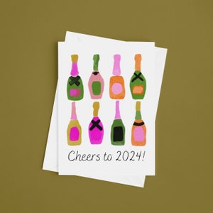 2024 New Year's Champagne Bottle Card Pack | New Year's Greeting Card Set | Happy New Year Cards | 6 Pack