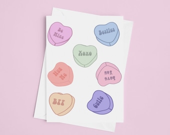 Valentine's Day Candy Hearts Greeting Card | Valentine Card | Candy Hearts Be Mine Valentine's Day Card | Conversation Heart Card Pack
