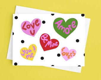 Heart Valentines Day Card | Valentines Day Card Pack | Happy Valentines Day Cards | Candy Hearts Valentines Day Card