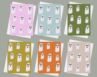 Spooky Ghost Cards Halloween Blank Greeting Card Set 6 or 10 | Ghost Halloween Cards | Cute Aesthetics Halloween Cards