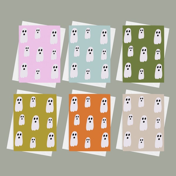 Spooky Ghost Cards Halloween Blank Greeting Card Set 6 or 10 | Ghost Halloween Cards | Cute Aesthetics Halloween Cards