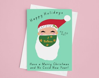Covid Christmas Cards Fun Santa Claus Mask Holiday Cards with Envelopes 6 PACK | Holiday Cards | Christmas Cards