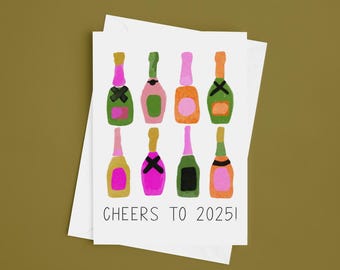 2025 New Year's Champagne Bottle Card Pack | New Year's Greeting Card Set | Happy New Year Cards | 6 or 10 Pack