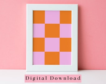 Aesthetic Retro Square Pattern Pink Orange Poster Instant Download - Digital Download Poster For All Sizes - 4x6, 5x7, 8x10, 11x14, 11x17
