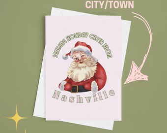 Personalized Retro Santa Claus Christmas Card Set | Custom Christmas Cards | Santa Clause Greeting Cards With Personalized Location