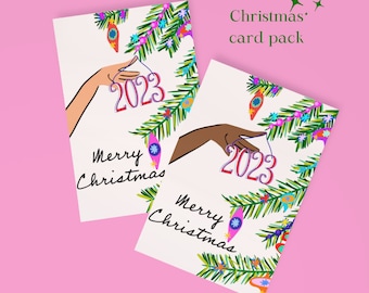 Retro Merry Christmas Card Pack For 2023 | 6 Cards with Envelopes | Christmas Cards  | Retro Christmas Card | 2023 Christmas Card