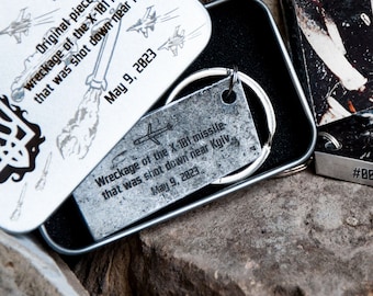 Custom Mens Keychain Ukraine War Trophy - Metal Keychain Made of Piece of Downed Missile X-101 - Historical War Gift Made in Ukraine