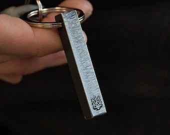 Trident keychain, Tryzub gift from Ukraine, Personalized bar key fob, Custom engraved 4 sided key chain, Ukrainian steel keychain