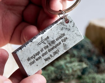 Custom Mens Keychain - Piece of Downed Missile X-101 - Ukraine Military Gift for Dad - Real Missile Key Chain in Engraved Metal Box