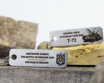 Piece of destroyed russian tank recycled in Ukraine, Custom mens keychain, Slava Ukraini Mens Keychain, Military gift for father or husband