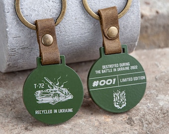 Piece of russian tank keychain, Destroyed tank recycled in Ukraine, Khaki mens keychain, Ukraine military gift, Personalized key ring