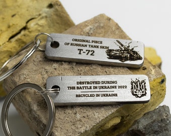 Ukraine keychain made from piece of destroyed russian tank, Military gift for veteran, Key fob for men