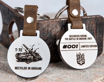 Ukrainian keychain for men, Gift from Ukraine, Piece of real russian tank, Ukraine war trophy,Engraved steel key fob,Special graduation gift
